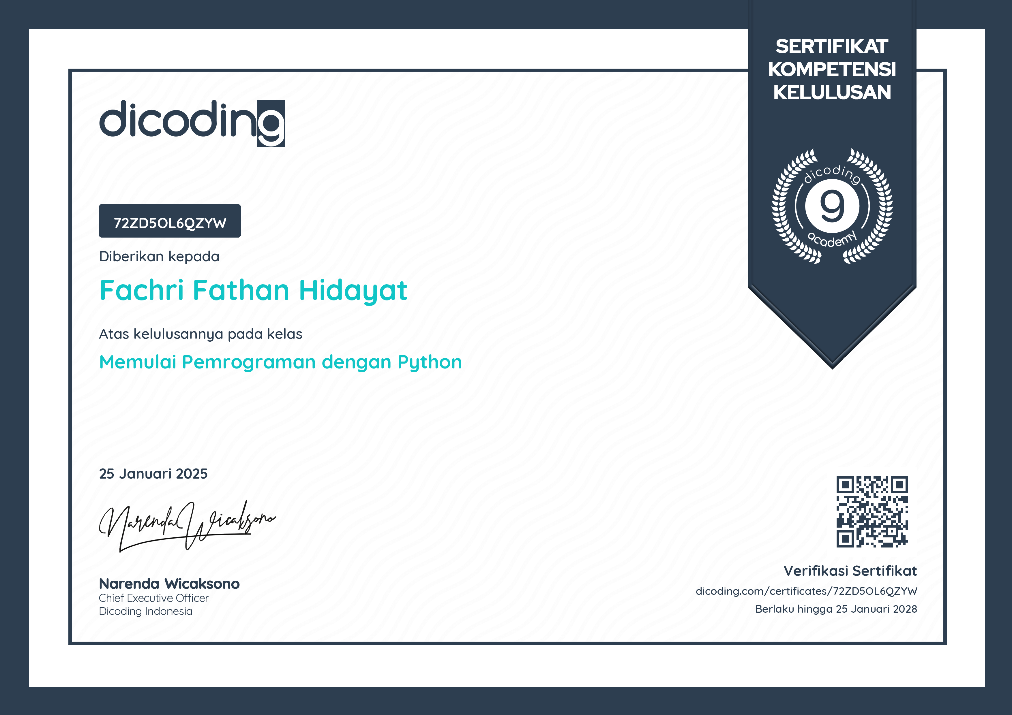 Dicoding Coding Bootcamp Certificate