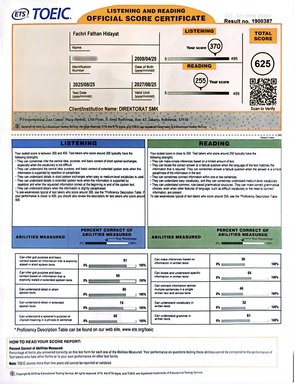 TOEIC Listening and Reading Certificate